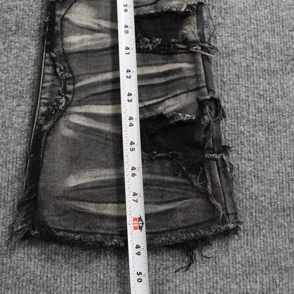 Guapi Jeans Mens 32 Flare Distressed Black Patchwork Stacked Hip Hop Streetwear - Picture 12 of 13
